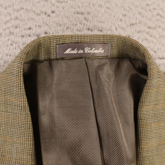 VINTAGE Tweed Jacket M Green Brown‎ Houndstooth Over Check 100% Wool Blazer 42L - Picture 3 of 16